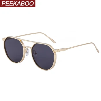 Peekaboo okrúhle slnečné okuliare pre mužov kovový rám retro slnečné okuliare uv400 muž jazdy dvojitý most hnedá modrá darčekové predmety 2023