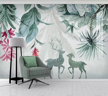 wellyu Vlastné veľké nástenné Nordic iny zelená tropických rastlín banán leaf elk pozadí obývacej izby, spálne, pozadie, wallpaper