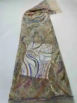 Perlové Afriky Francúzsky Čistý Čipky Textílie Lesk Flitrami Výšivky Nigéria Tylu Textílie 5 Metrov Oka Handričku Pre Svadobné Šaty Modré