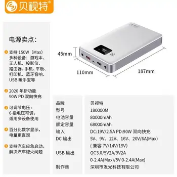5V 9V 12V 16V 20V 24V 180000mah Li-ion USB QC Lítium-Iónová Batéria Núdzové Prenosné Digitálne Produkty Power Bank