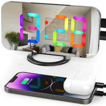 RGB Farebné Veľký Displej Elektronické Hodiny Dual USB, Smart Mirror Budík, Dátum, Zobrazenie pracovnej Plochy Obývacej Miestnosti Dekorácie