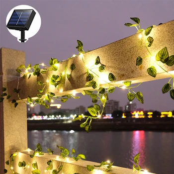 Solárne Ivy String Svetlá LED Vonkajšie Umelé Viniča Vianočné Girlandy Víla String Rastlín Lampa Maple Leaf Green Ratan Reťazec