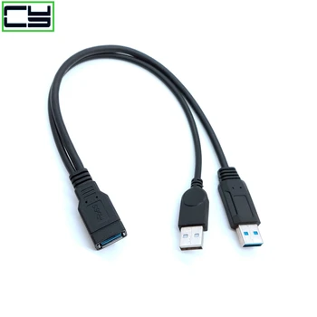 Black USB2.0& 3.0 Žena na Duálny USB Mužské Extra Power Údajov Y Predlžovací Kábel pre 2.5 palcový Pevný Disk Mobile
