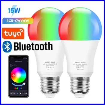 Tuya Bluetooth Žiarovka Led Smart Žiarovky E27 Tuya APP Riadenie 15W 220V 110V Stmievateľné Domov Časovač Funkcia Farebné Svetlo Lampy/Strana Svetlá