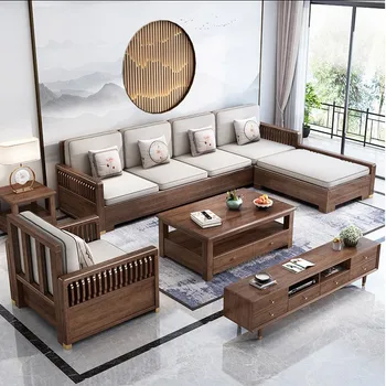 Orech all-masívneho dreva gauč moderný jednoduchý handričkou art nábytok do obývacej izby skladovanie drevené malých rodinných nový Čínsky štýl, gauč