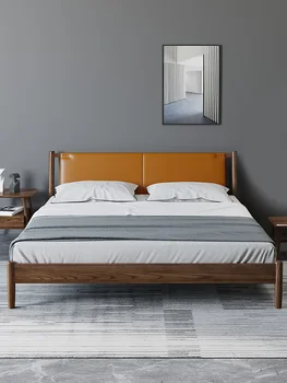 Popol denník plný masívneho dreva posteľ svetlo luxusné moderné jednoduché Nordic manželská posteľ 1.8 m kožené čalúnené posteľ spálňa