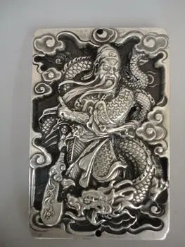 Zber Starovekej Čínskej Tibete Striebro Rezbárstvo Guan Yu Guan Gong Boh Bohatstvo Amulet Prívesok