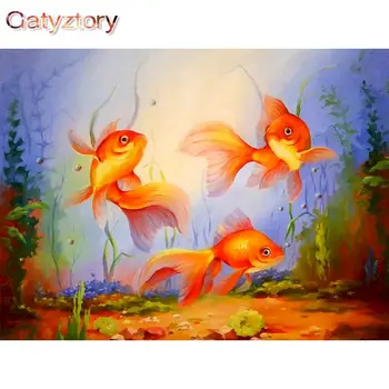 GATYZTORY Farba Počet Rybiek Zvieratá Wall Art DIY Rám Obrázka Podľa Čísla, Akryl na Plátne Maľovanie Na Dekoráciu 60x75cm