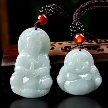 Nádherné Unisex Jade Náhrdelník Quan Yin & Smeje Buddha Charms - Ideálne Slávnostné Prítomný na Vianoce - Nadčasový Duchovný