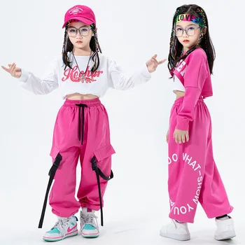 Hip Hop Dievčatá Plodín Top Ružovej Cargo Nohavice Dieťa Princezná Mikina Joggers Streetwear Oblečenie Sady Deti Street Dance Jazz Kostým