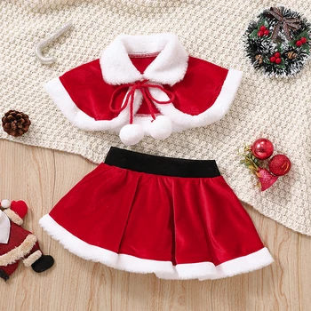 FOCUSNORM 1-6Y Dievčatká Vianočné Oblečenie Súpravy Oblečenie Kontrast Farieb Spojov Klope Plyšové Lopta, Šatka Topy +A-Line Sukne