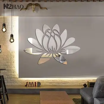 3D Vymeniteľné Akryl Art Nástenné Odtlačkový Nálepky DIY Lotosový Kvet Zrkadlo na Stenu-Nálepky Na Obývacia Izba, Spálňa Domáce Dekorácie